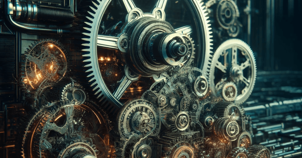 Image of gears powering a flywheel